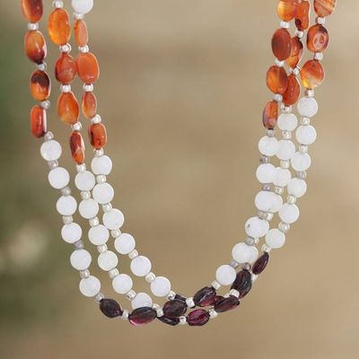 Primary image for Moonstone Carnelian and Garnet Triple-Strand Beaded Necklace Gleaming Passion