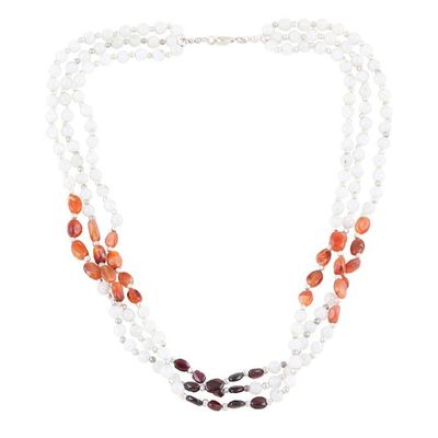 Alternate image for Moonstone Carnelian and Garnet Triple-Strand Beaded Necklace Gleaming Passion