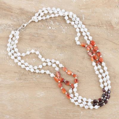 Alternate image for Moonstone Carnelian and Garnet Triple-Strand Beaded Necklace Gleaming Passion