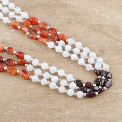 Alternate image for Moonstone Carnelian and Garnet Triple-Strand Beaded Necklace Gleaming Passion