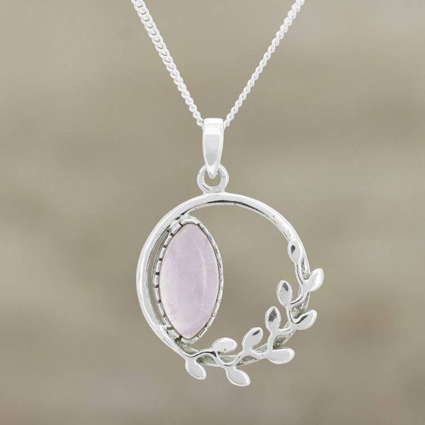 Alternate image for Hand Crafted Rose Quartz and Sterling Silver Necklace Pink Wreath