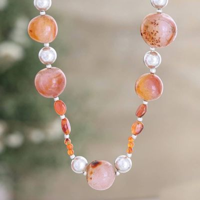 Primary image for Carnelian  Sterling Silver Long Beaded Necklace from India Warming Sunset