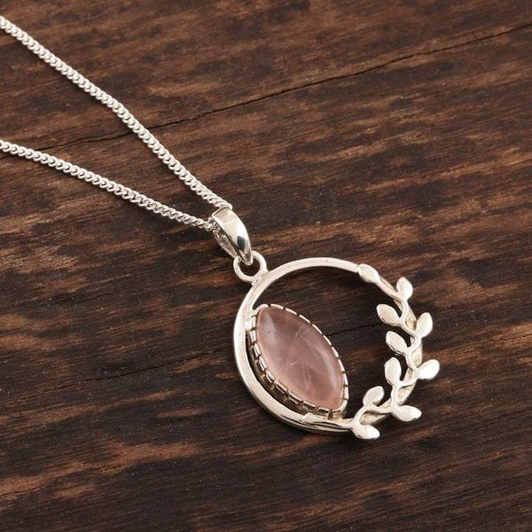 Alternate image for Hand Crafted Rose Quartz and Sterling Silver Necklace Pink Wreath