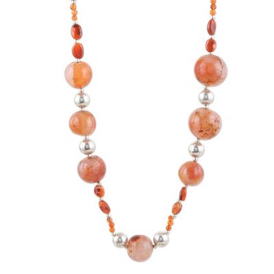 Alternate image for Carnelian  Sterling Silver Long Beaded Necklace from India Warming Sunset