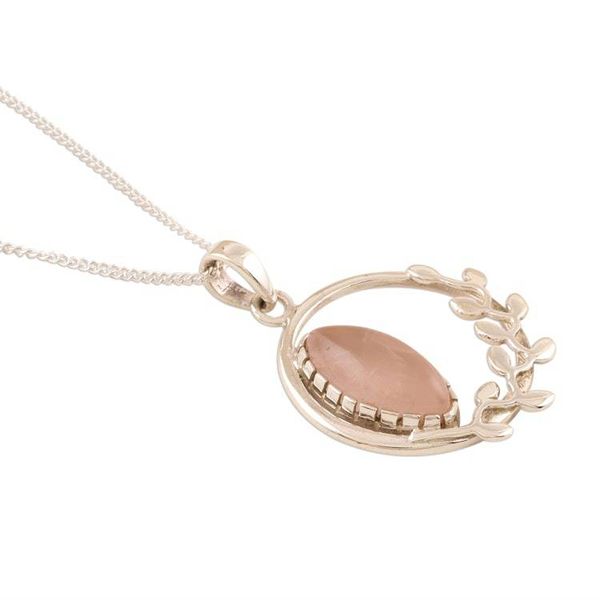 Alternate image for Hand Crafted Rose Quartz and Sterling Silver Necklace Pink Wreath
