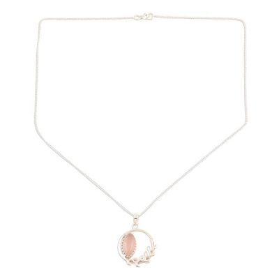 Alternate image for Hand Crafted Rose Quartz and Sterling Silver Necklace Pink Wreath