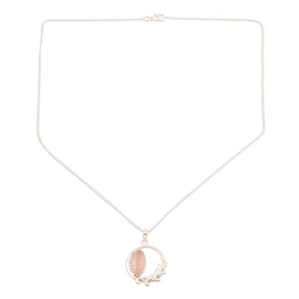 Alternate image for Hand Crafted Rose Quartz and Sterling Silver Necklace Pink Wreath