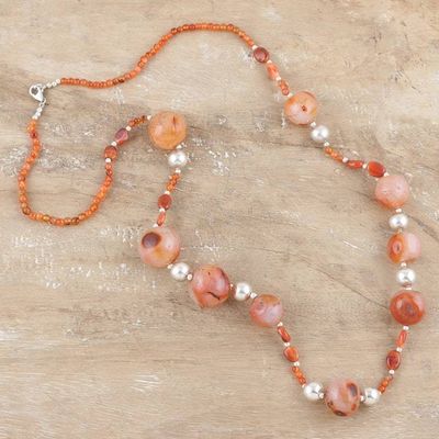 Alternate image for Carnelian  Sterling Silver Long Beaded Necklace from India Warming Sunset