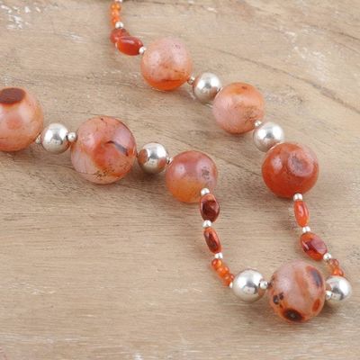 Alternate image for Carnelian  Sterling Silver Long Beaded Necklace from India Warming Sunset