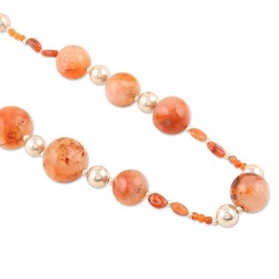Alternate image for Carnelian  Sterling Silver Long Beaded Necklace from India Warming Sunset