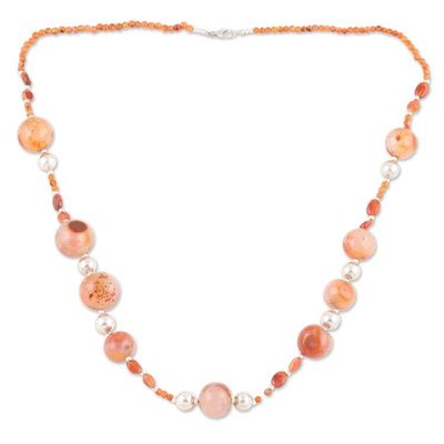 Alternate image for Carnelian  Sterling Silver Long Beaded Necklace from India Warming Sunset