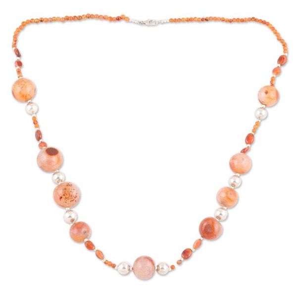 Alternate image for Carnelian  Sterling Silver Long Beaded Necklace from India Warming Sunset