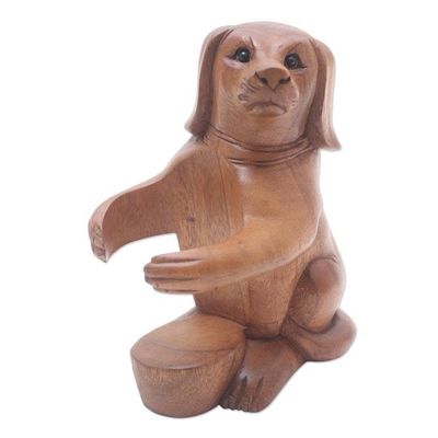 Alternate image for Handcrafted Suar Wood Dog Wine Holder Puppy Hug