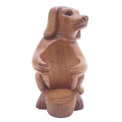 Alternate image for Handcrafted Suar Wood Dog Wine Holder Puppy Hug