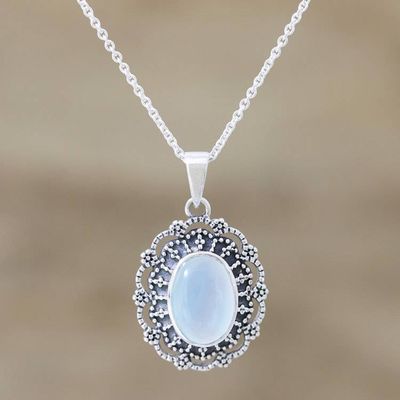 Primary image for Aqua Chalcedony Cabochon Sterling Silver Pendant Necklace Harmony in Aqua