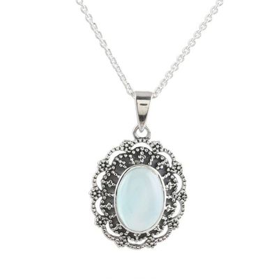 Alternate image for Aqua Chalcedony Cabochon Sterling Silver Pendant Necklace Harmony in Aqua