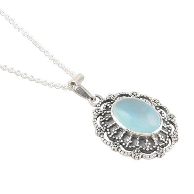 Alternate image for Aqua Chalcedony Cabochon Sterling Silver Pendant Necklace Harmony in Aqua
