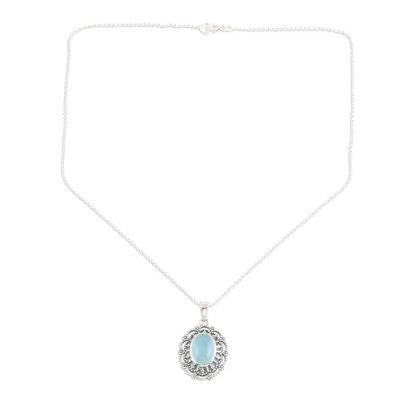 Alternate image for Aqua Chalcedony Cabochon Sterling Silver Pendant Necklace Harmony in Aqua