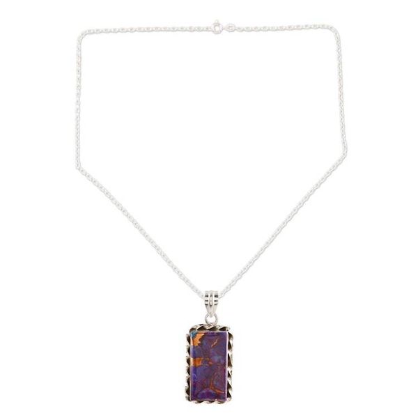 Alternate image for Hand Crafted Sterling Silver Pendant Necklace Royal Mirror in Purple
