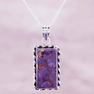 Alternate image for Hand Crafted Sterling Silver Pendant Necklace Royal Mirror in Purple