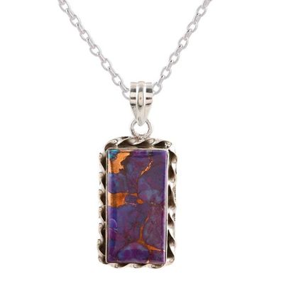 Alternate image for Hand Crafted Sterling Silver Pendant Necklace Royal Mirror in Purple