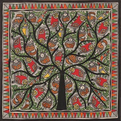 Primary image for Colorful Madhubani Painting on Handmade Paper Tree of Harmony