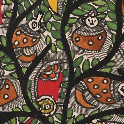 Alternate image for Colorful Madhubani Painting on Handmade Paper Tree of Harmony