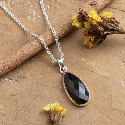 Alternate image for Six-Carat Faceted Pear-Cut Smoky Quartz Pendant Necklace Glam at Dusk