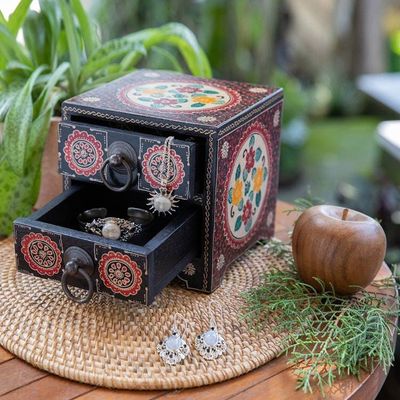 Alternate image for Handcrafted Red-Toned Batik Ganitri Wood Jewelry Chest Summer Palace