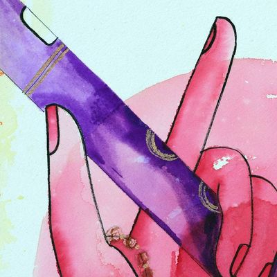Alternate image for Hindu-Themed Pink and Yellow Watercolor and Acrylic Painting Krishna Solace