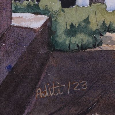 Alternate image for Signed Impressionist Watercolor on Paper Landscape Painting Solitary Stroll