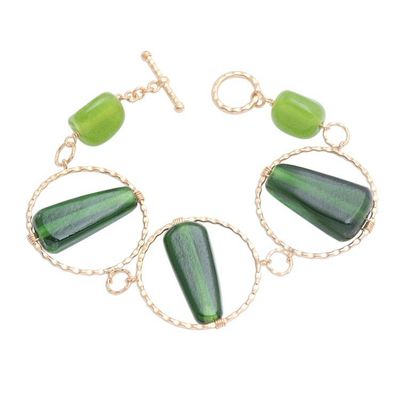 Alternate image for Hammered Gold Plated Bracelet with Art Glass Beads Java Forest Path