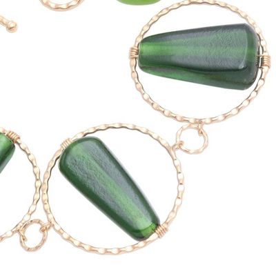 Alternate image for Hammered Gold Plated Bracelet with Art Glass Beads Java Forest Path