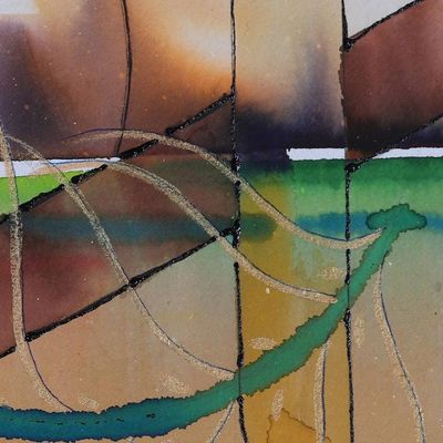 Alternate image for Signed Surrealist Warm-Toned Watercolor and Acrylic Painting Krishna Moment
