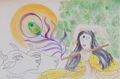 Primary image for Signed Green and Yellow Watercolor and Acrylic Painting Devotion