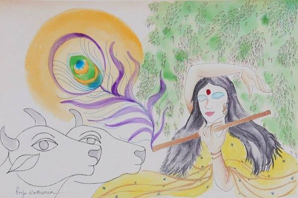 Alternate image for Signed Green and Yellow Watercolor and Acrylic Painting Devotion