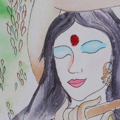 Alternate image for Signed Green and Yellow Watercolor and Acrylic Painting Devotion