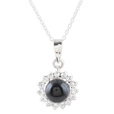 Primary image for Sterling Silver Onyx and Cubic Zirconia Pendant Necklace Charming Midnight
