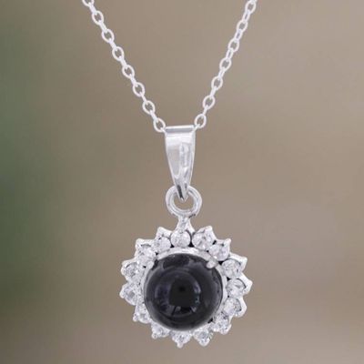Alternate image for Sterling Silver Onyx and Cubic Zirconia Pendant Necklace Charming Midnight