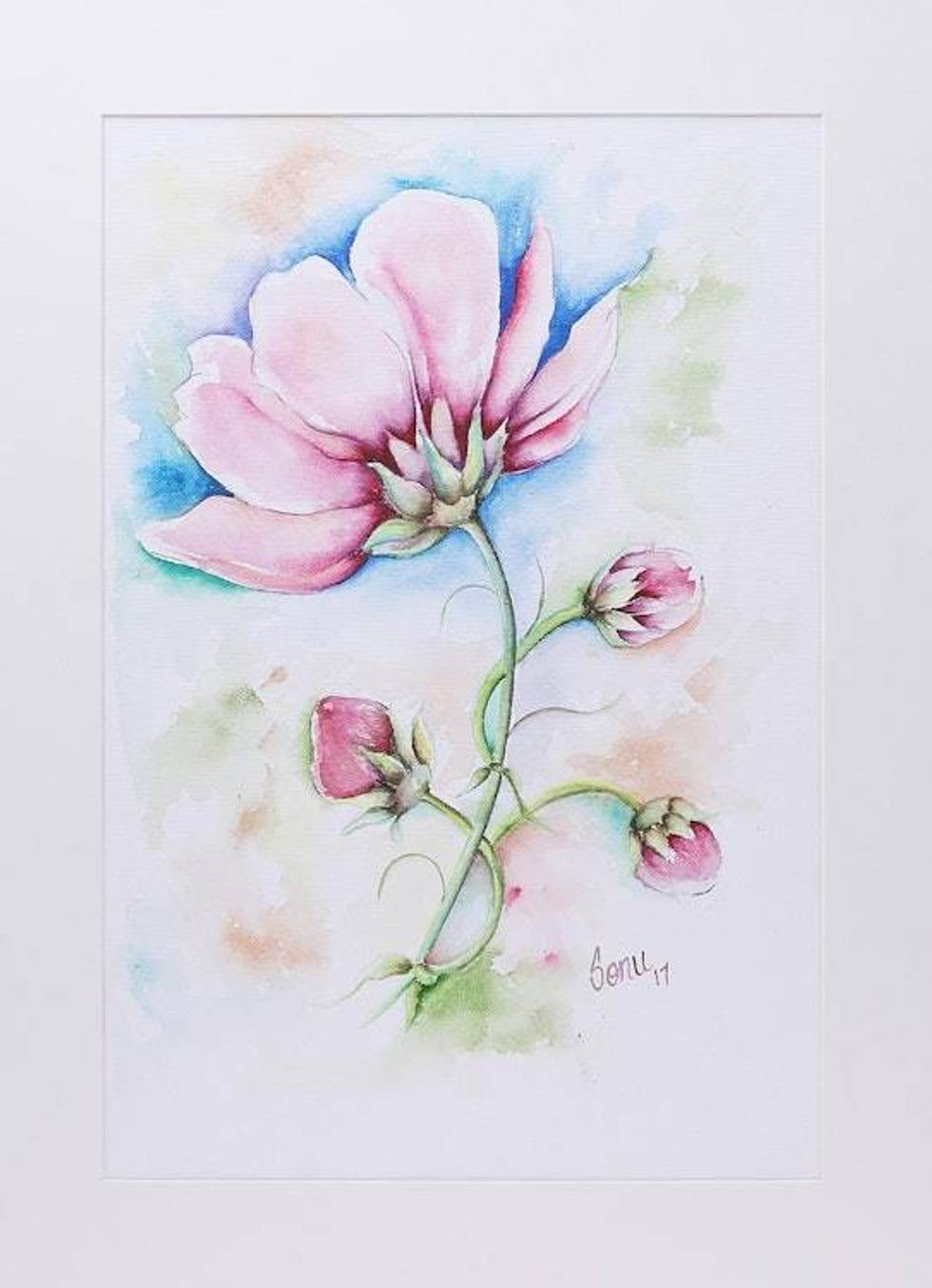 Signed Realist Poppy Flower Painting from India 'Poppy Charm'