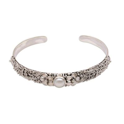 Alternate image for Cultured Pearl and 925 Silver Floral Cuff Bracelet from Bali Swirling Jepun