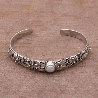 Alternate image for Cultured Pearl and 925 Silver Floral Cuff Bracelet from Bali Swirling Jepun