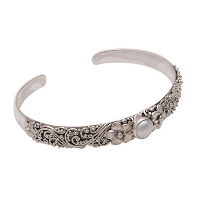 Alternate image for Cultured Pearl and 925 Silver Floral Cuff Bracelet from Bali Swirling Jepun