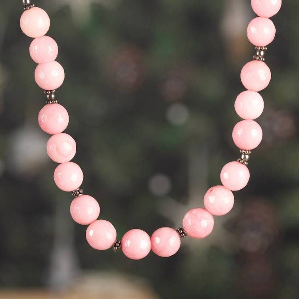 Artisan-Made Pink Agate and Sterling Silver Beaded Necklace 'Empathy Sparks'