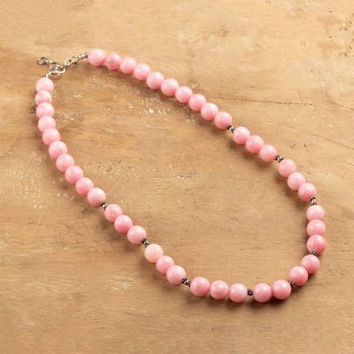 Alternate image for Artisan-Made Pink Agate and Sterling Silver Beaded Necklace Empathy Sparks