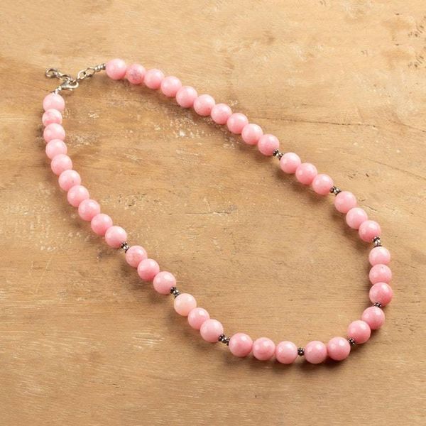 Alternate image for Artisan-Made Pink Agate and Sterling Silver Beaded Necklace Empathy Sparks