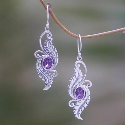 Alternate image for Amethyst Sterling Silver Dangle Earrings from Indonesia Morning Garden