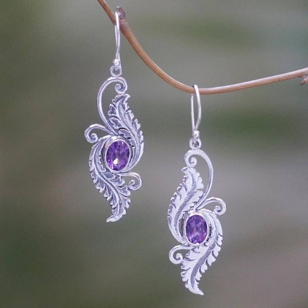 Alternate image for Amethyst Sterling Silver Dangle Earrings from Indonesia Morning Garden