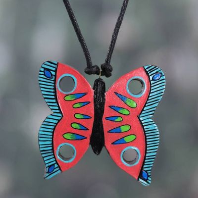 Primary image for Hand-Painted Butterfly-Shaped Ceramic Pendant Necklace Glorious Butterfly
