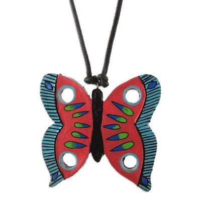 Alternate image for Hand-Painted Butterfly-Shaped Ceramic Pendant Necklace Glorious Butterfly